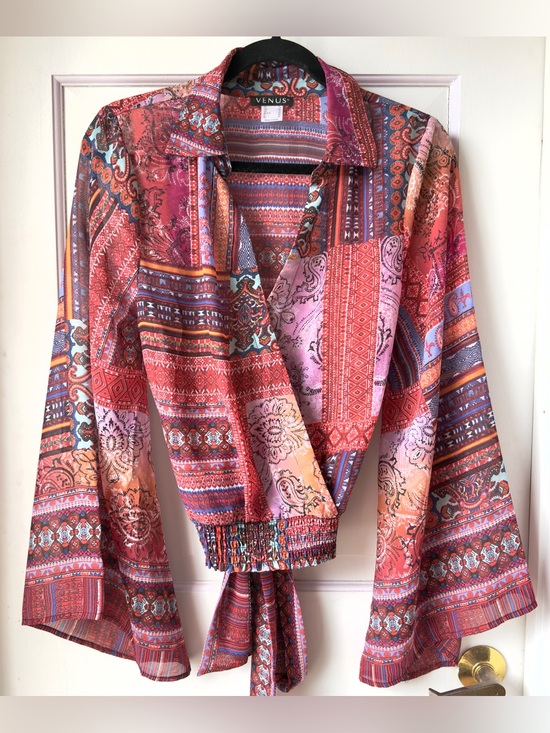 VENUS Tops - VENUS Patchwork Tie-Front Blouse Size 6
